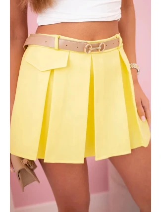 Dámské sukňové šortky se sklady a páskem žlutý