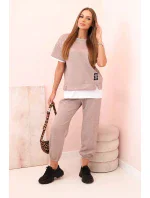 Dámská máslová souprava s krátkým rukávem a kalhotami béžový melír