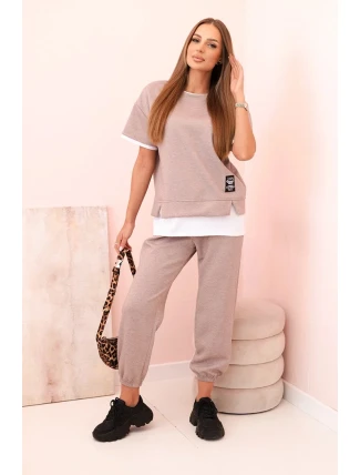 Dámská máslová souprava s krátkým rukávem a kalhotami béžový melír