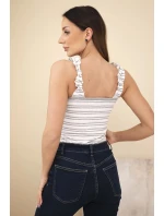 Dámská žebrovaná pruhovaná halenka na ramínkách s volánkem šedá