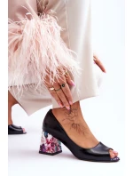 Kožené lodičky s ozdobným podpatkem Leski Boty 2608/K Černá