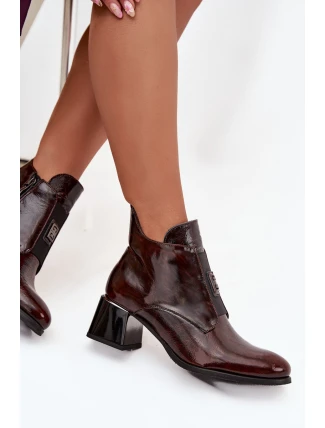 Dámské zateplené botky na podpatku s masivním podpatkem a ozdobným detailem – tmavě hnědé Zazoo