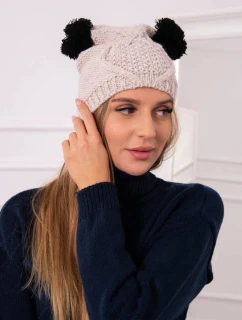 Fleecová čepice 2 bambulky K291 béžová - Oliwier