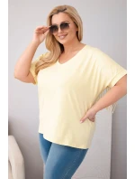 Dámská bavlněná halenka Plus Size s výstřihem do V a třásněmi na zádech žlutá