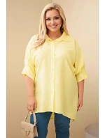 Dámská plus size bavlněná košile s knoflíky a límečkem žlutá