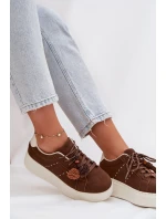 Dámské tenisky na platformě s ozdobnými pompony čokoládové Corinna