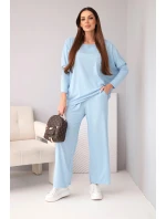 Dámský viskózový komplet s volnou blůzou a kalhotami modrý