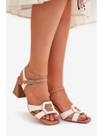 Kožené Elegantní Sandály Dámské Na Podpatku Béžové D&A MR38-570 Kožené Elegantní Sandály Dámské Na Podpatku Béžové D&A MR38-570