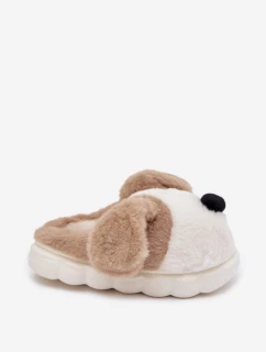 Dětské chlupaté bačkory – béžové se psy Farnise