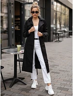 Dámský dvouřadý trenčkot s kapucí černý FashionStreet TY5654