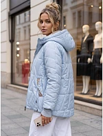 Dámská prošívaná přechodová bunda s kapucí, světle modrá, FashionStreet TY5784 Dámská prošívaná přechodová bunda s kapucí, světle modrá, FashionStreet TY5784