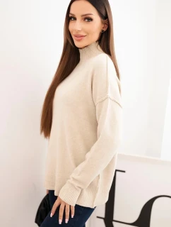 Dámský svetr volný styl 35209 Béžový - K-Fashion