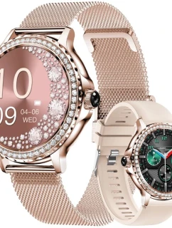 Dámské chytré hodinky VELTORI VT320-1 Zlatý náramek + růžový silikonový řemínek