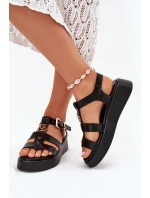 Dámské Sandály Na Platformě Se Zlatým Detalem Černé Fevire Dámské Sandály Na Platformě Se Zlatým Detalem Černé Fevire