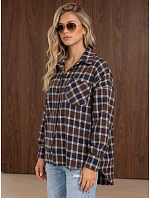 Dámská flanelová košile s kostkovaným vzorem, hnědá, FashionStreet DY0510 Dámská flanelová košile s kostkovaným vzorem, hnědá, FashionStreet DY0510