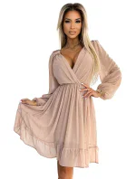 538-1 MILA Šifonové midi šaty s dlouhými rukávy a výstřihem - BEACH 538-1 MILA Šifonové midi šaty s dlouhými rukávy a výstřihem - BEACH