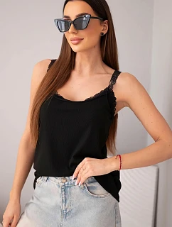 Dámská halenka na ramínkách s krajkovým zakončením černá