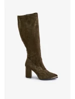 Eko Semišové Kozačky Na Sloupkovém Podpatku Tmavě Zelené Batirae