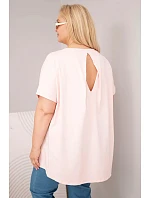 Dámská plus size bavlněná halenka s krátkým rukávem bonbónově růžová