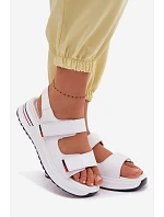 Kožené dámské sandály na platformě na suchý zip bílé Jemela