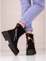 Módní  kotníčkové boty černé dámské na plochém podpatku