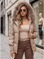 Dámská zimní prošívaná bunda s kapucí, béžová, FashionStreet TY6005