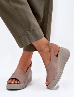 Dámské Sandály Z Přírodní Kůže Na Klínu Tmavě Béžové Artiker 54C0788