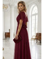Dlouhé lesklé šaty 635-5 MELANIA vínové - Numoco Dlouhé lesklé šaty 635-5 MELANIA vínové - Numoco