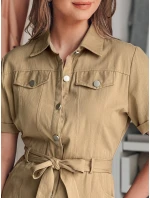 LOVE ME MIDI midi košilové šaty béžové FashionStreet EY2594