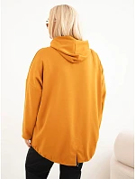 Dámská plus size viskózová mikina s kapucí a klokánkou kapsou musztardová Dámská plus size viskózová mikina s kapucí a klokánkou kapsou musztardová