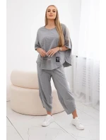 Bavlněný komplet halenka + kalhoty tmavě šedá