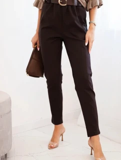 Dámské viskózové kalhoty s páskem a zúženými nohavicemi hnědé