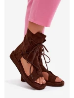 Dámské sandály Eko semiš s vysokým páskem a šněrováním Čokoládové Ferlisse