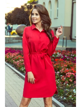 CAMILLE - Červené dámské košilové šaty se zavazováním 284-1 CAMILLE - Červené dámské košilové šaty se zavazováním 284-1