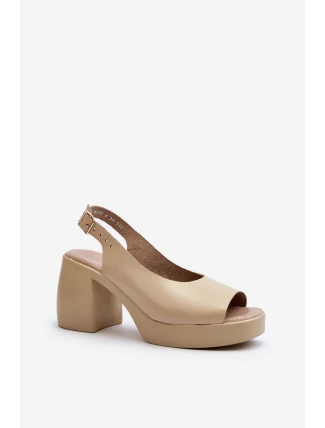 Zazoo 40376 Kožené Sandály Na Masivní Podpatku Bežové