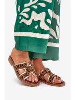 Kožené Ploché Klapky S Pantherou Zazoo 40383 Hnědé