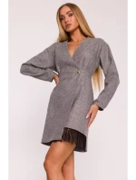 M871 Zavinovací šaty z tvídu - grafitové M871 Zavinovací šaty z tvídu - grafitové