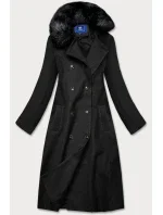 Dlouhý černý kabát s kožešinovým límcem (20201202)