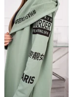 Pláštěnka světle mátové barvy s nápisy