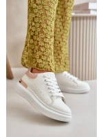 Nízké Dámské Tenisky Na Platformě Z Eko Kůže Bílo-Růžové Nevelena