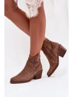 Odkryté Kožené Kovářské Dámské Boty na Podpatku S.Barski HY61-8012 Hnědé