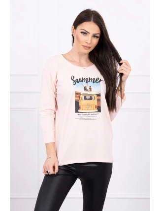 Halenka s potiskem Letní auto pudrově růžové Halenka s potiskem Letní auto pudrově růžové