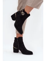 Zateplené dámské kotníkové boty se zlatými detaily na podpatku černé Dorisse