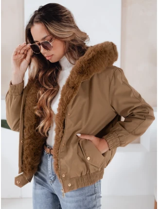 Dámská zimní bunda VESSADA krátká s kožešinou světle hnědá FashionStreet TY5061