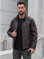 Pánská kožená zateplená bunda s kapucí, hnědá, FashionStreet TX5142