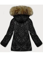Černá dámská bunda pro přechodné období s kapucí (H-97)