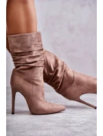 Dámské mačkané kozačky kozačky hnědé Laguna