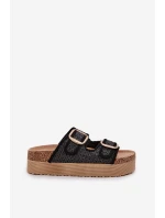 Sandály S Pletením A Sponami Na Masivní Platformě Černé Aralissea