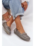 Třpytivé Plátěné Mokasíny Z Přírodní Kůže D&A LR51-546 Stříbrné