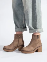Stylové dámské kotníčkové boty hnědé na širokém podpatku Stylové dámské kotníčkové boty hnědé na širokém podpatku
